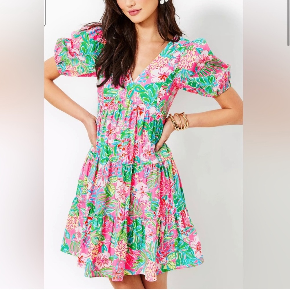 Lilly Pulitzer Nalani Short Sleeve Cotton Dress -Multi Journey to the Jungle